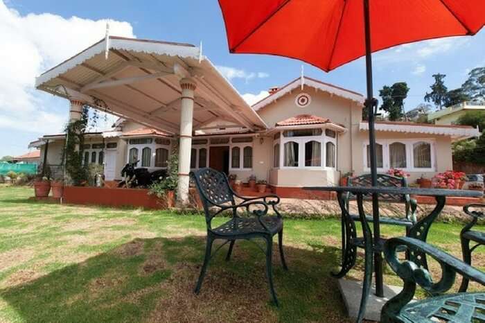 Open air seating area of Bouganvilla in Ooty