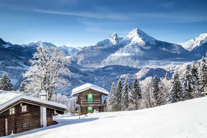 A resort in Austrian Alps covered in snow