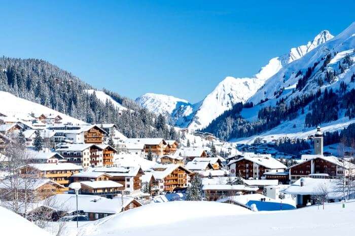 A picture-postcard village in Lech covered in snow