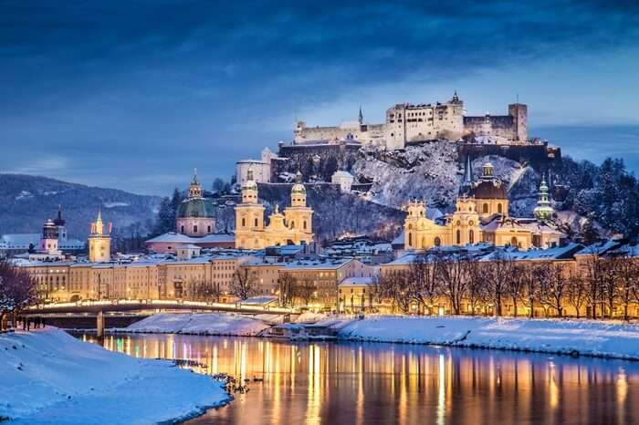 Salzburg with views of bridges and glittering stream