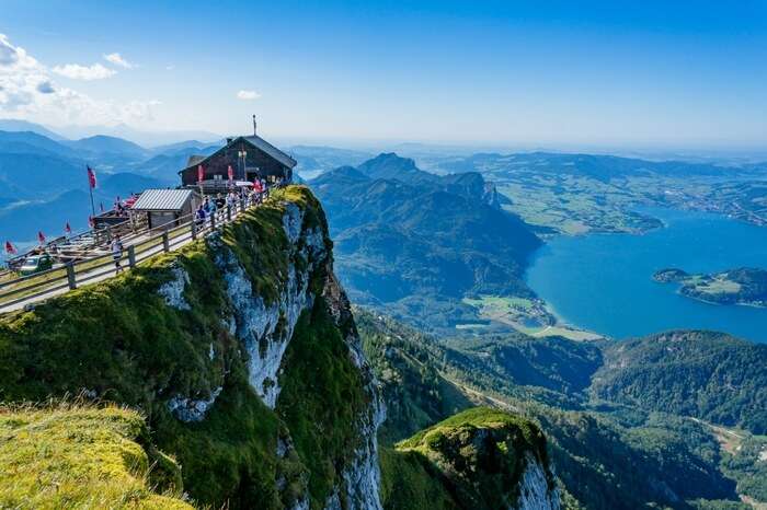 The gigantic Schafberg Peak rising above surreal landscape