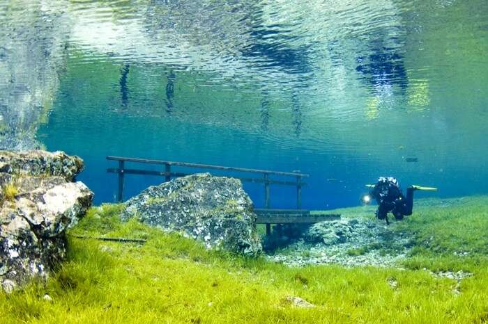 Scuba diver in a freshwater lake in Austria