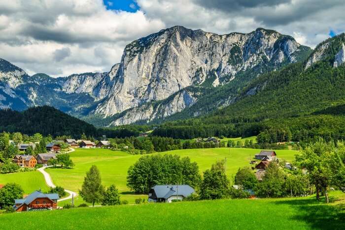 Alpine pasture around a quaint village in Altaussee