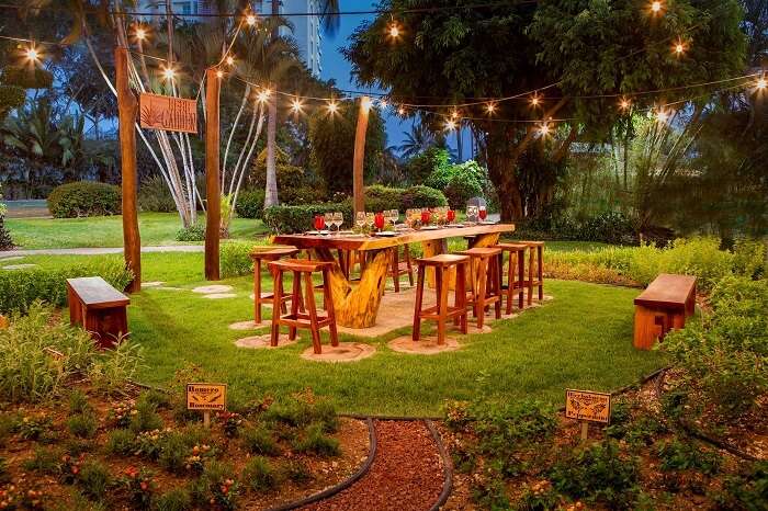 An evening snap of the Garden dining area at CasaMagna Marriott Resort and Spa at Puerto Vallarta in Mexico