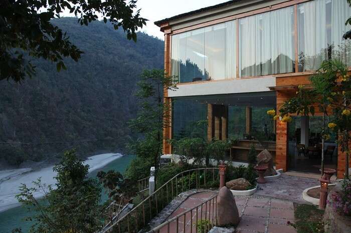 A snap of the Raga On The Ganges resort with the flowing waters of the river visible in the backdrop