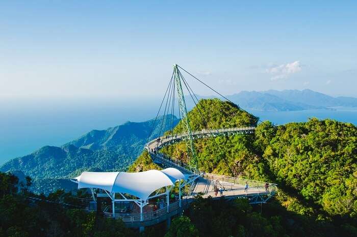 Photo of the breathtaking aerial view of the cable-stayed bridge in Langkawi