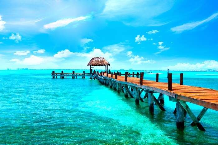 Caribbean sea Jetty near Cancun in Mexico