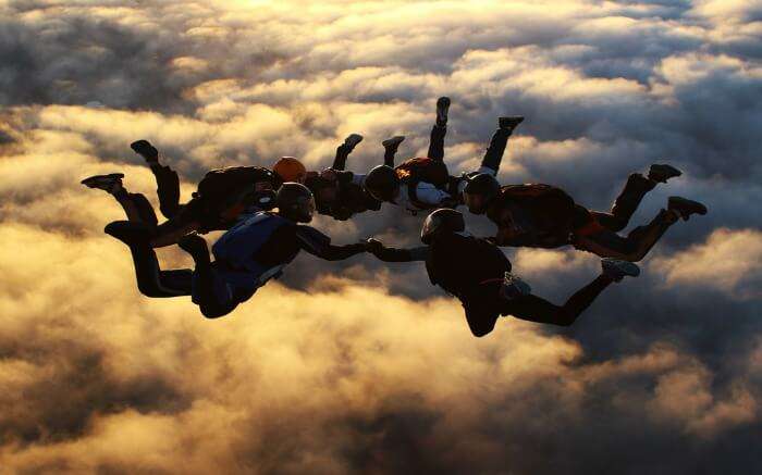 A group skydiving