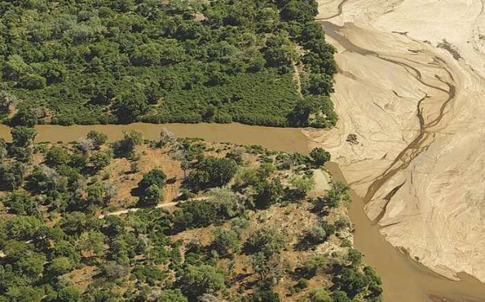 Aerial view of Crooks Corner Viewpoint in Kruger National Park 