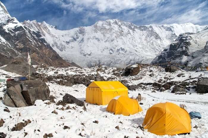 camping in snow during Annapurna Base Camp Trek