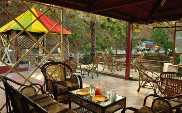 Bamboo chairs and sofas in a restaurant of a hotel 