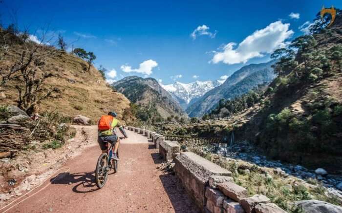 Cycling amidst mountains