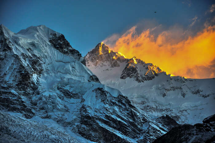 Sunset behind the snowclad mountains