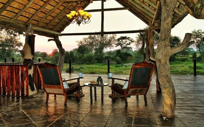 Seating area of Kambaku River Sands lodge in Kruger National Park South Africa 