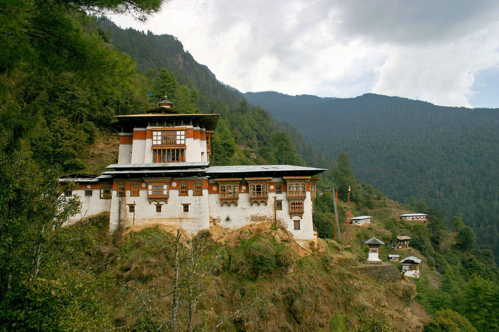 a monastery in the green mountains of Paro