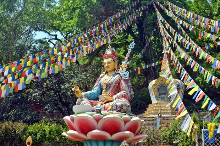 A colourful statue of a deity in a Nepal temple