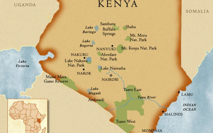 The map of national parks in Kenya