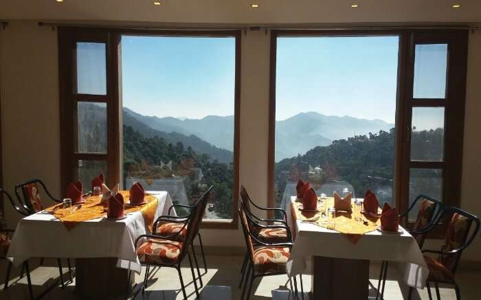 beautiful restaurant overlooking mountains