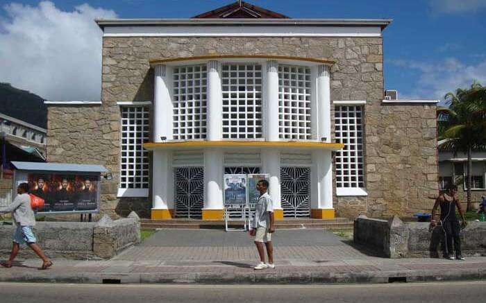 The exteriors of the Deepam Cinema on Mahe island of Seychelles