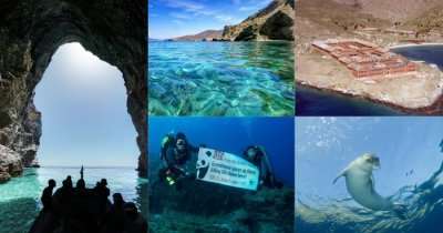 A collage showing the various scenees from the Gyaros island in Greece