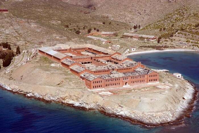 A recent snap of the prison on the island of Gyaros in Greece
