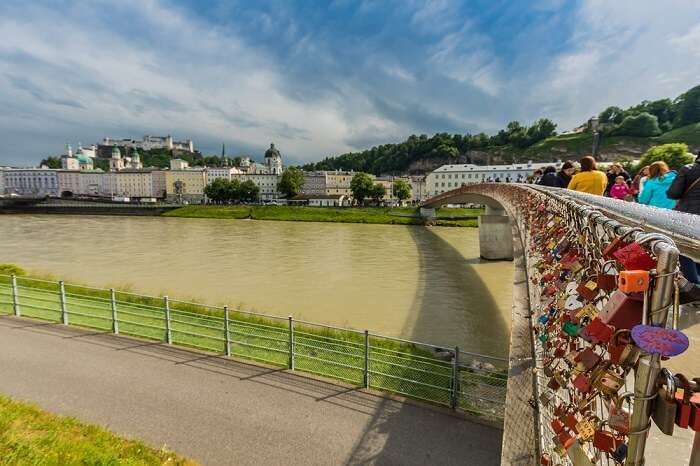 Love padlocks at Makartsteg footbridge in Salzburg