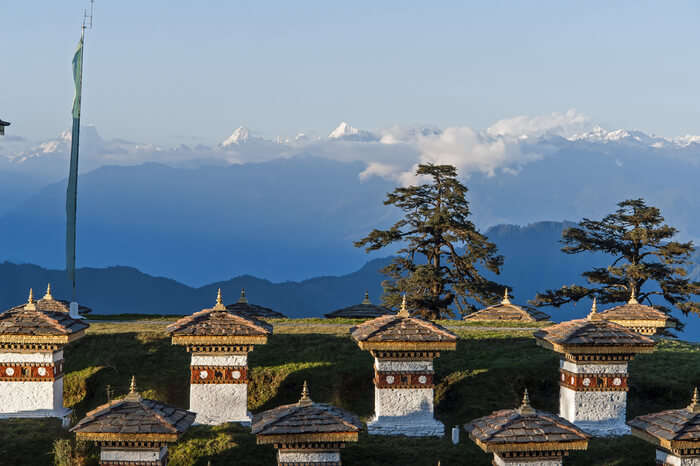 snow capped mountain views from Dochula Pass