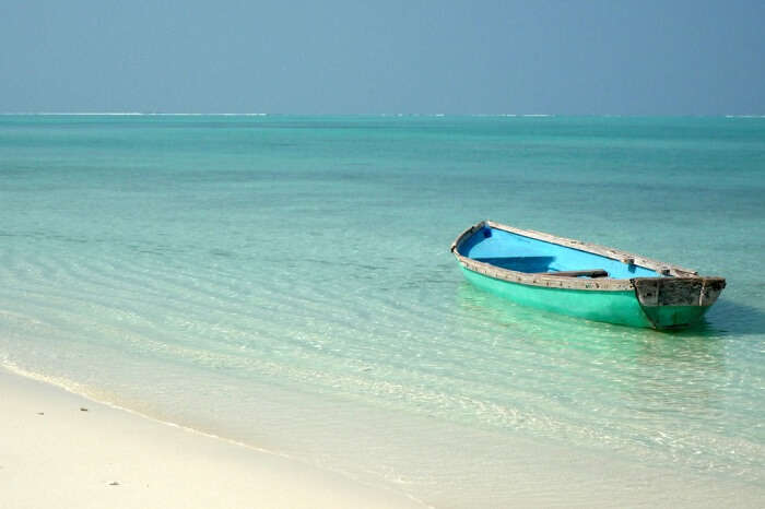 A blue boat on the blue waters of Agatti Island