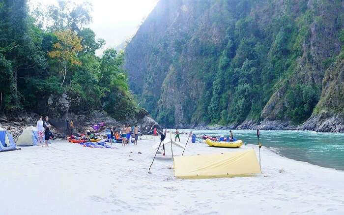 A campsite by the river in Nepal