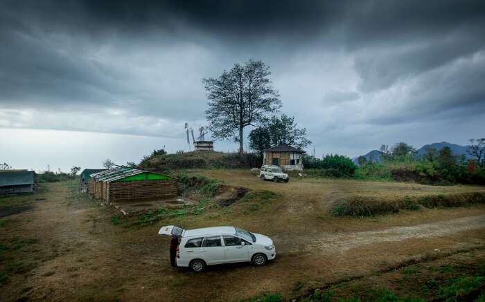 A taxi parked outside the Bompu Camp in Eaglenest Wildlife Sanctuary