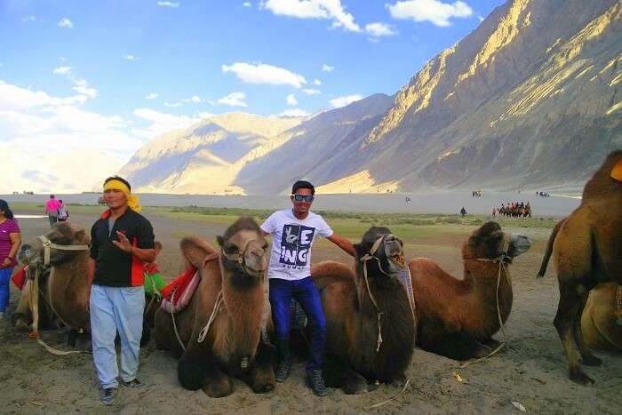 ninad with camels in ladakh