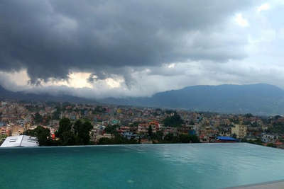 swimming pool in nepal hotel where narayan stayed on his romantic nepal trip