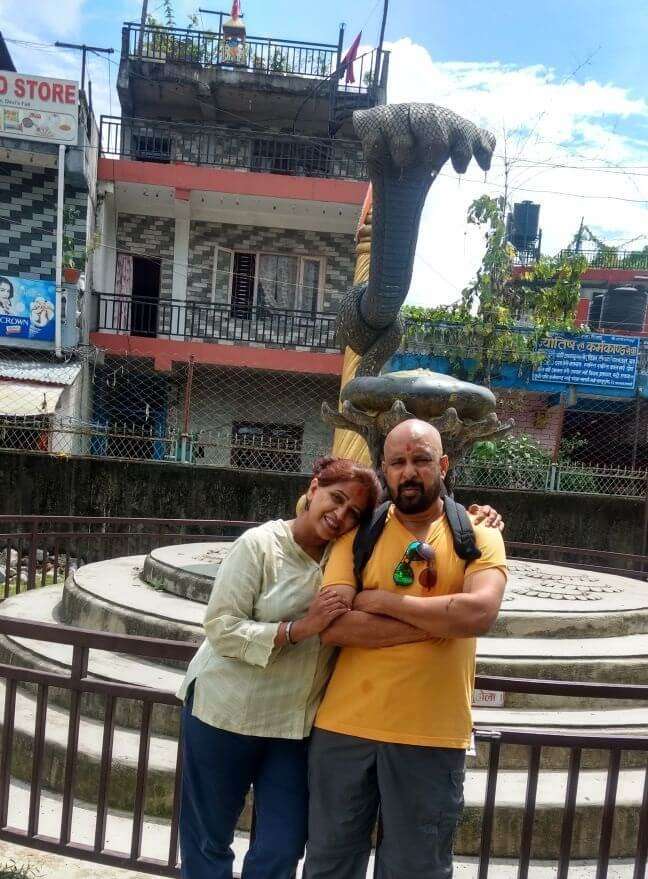 narayan and his wife on nepal trip before neelkanth temple