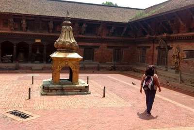narayan checking out nepal temple interiors