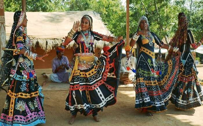 Kalbelia women wearing beautiful colorful dresses 