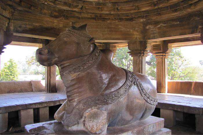 Nandi bull idol in a temple in Khajuraho