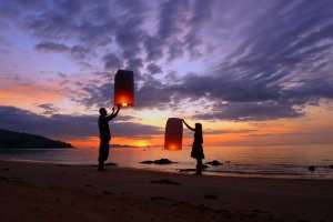 light and release floating candles in gokarna