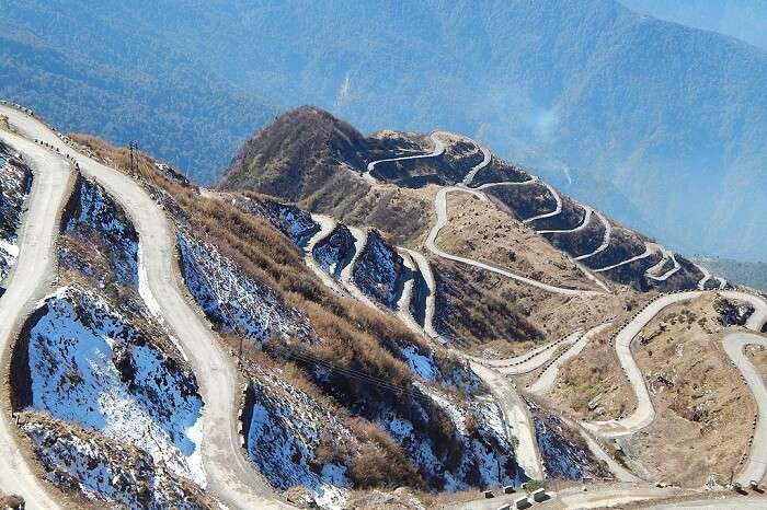 The zig-zag roads of The Old Silk Route at Zuluk near Gangtok
