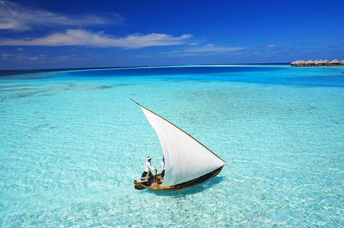 Sailing on blue lagoons in Maldives