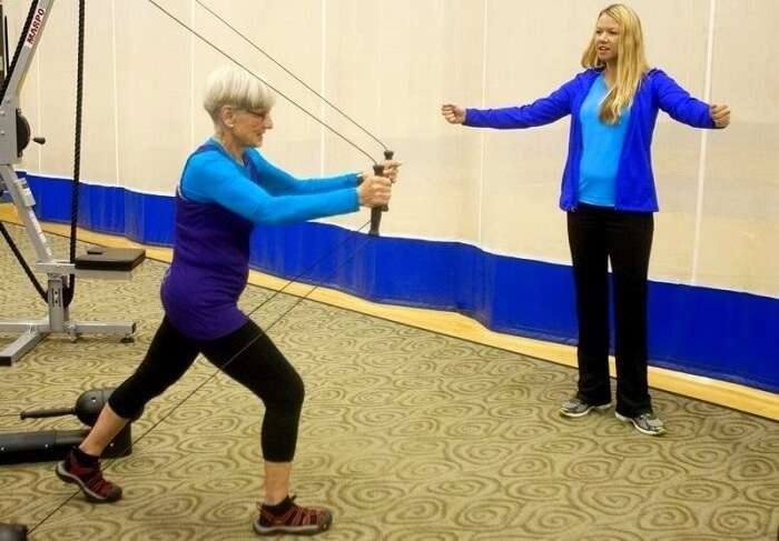 June Scott working out