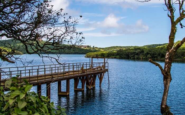 A beautiful old bridge on a lake 