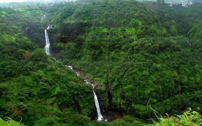 A beautiful waterfalls amid beautiful green jungle 