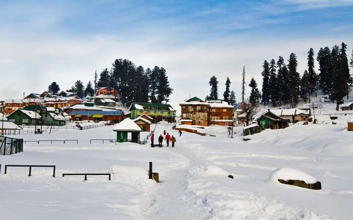 A view of snow-covered resorts in  in Kashmir 