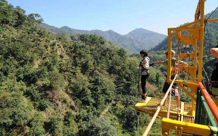 A woman ready for bungee jumping in Rishikesh 