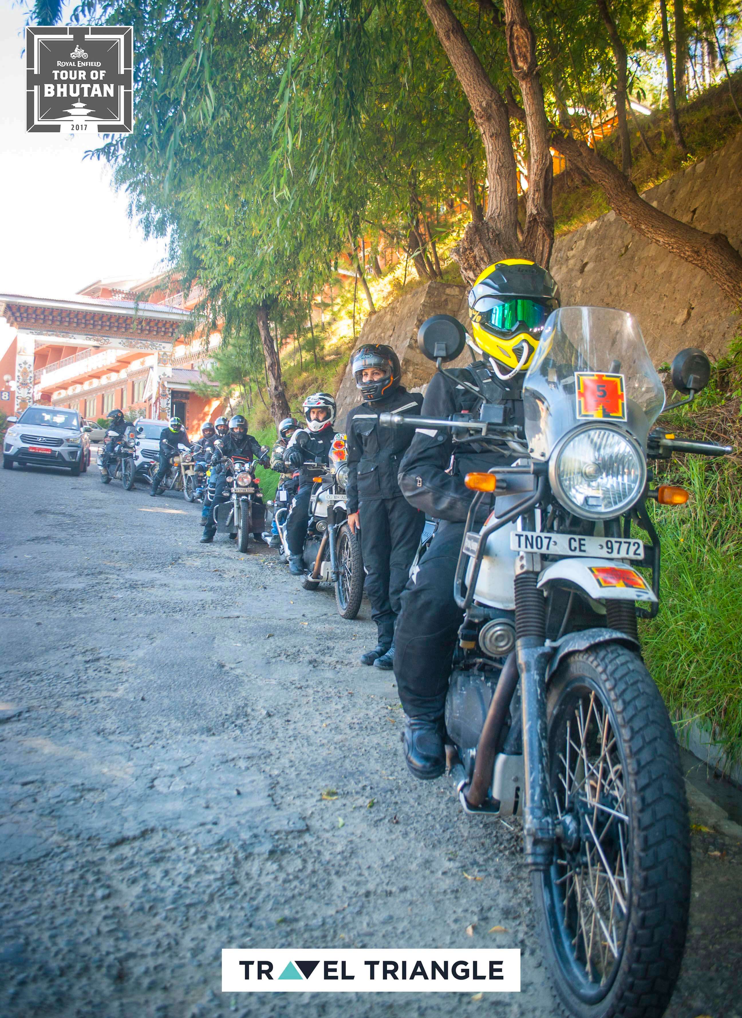 royal enfield india bhutan road trip: the entire group in formation