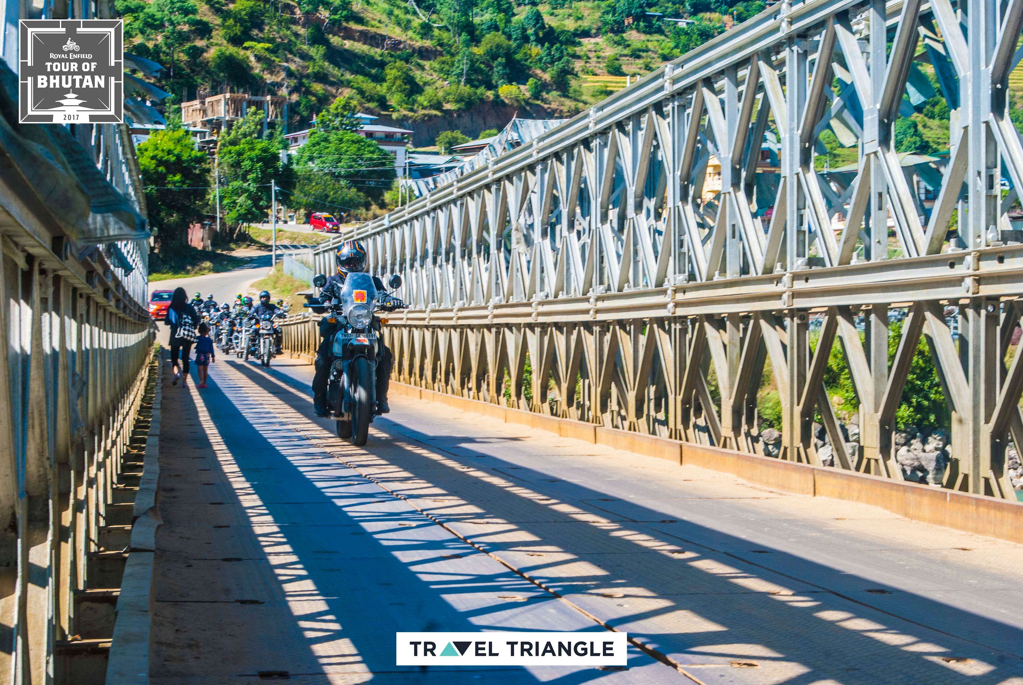 Thimphu to Punakha: riding on a bridge