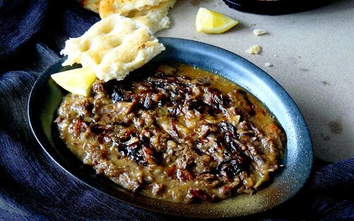 Harissa served in a plate in a house in Kashmir 