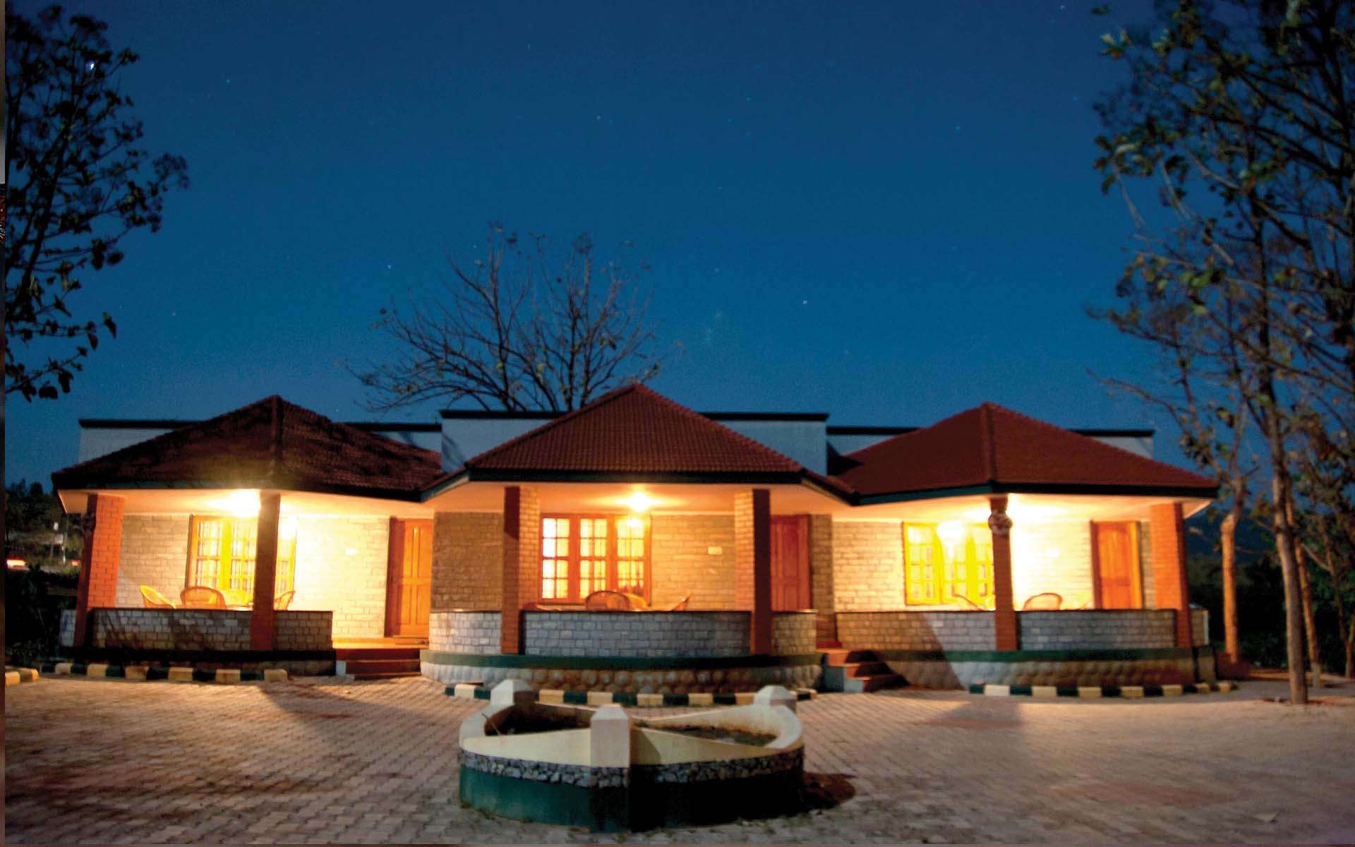 a well lit resort at night in Bandipur