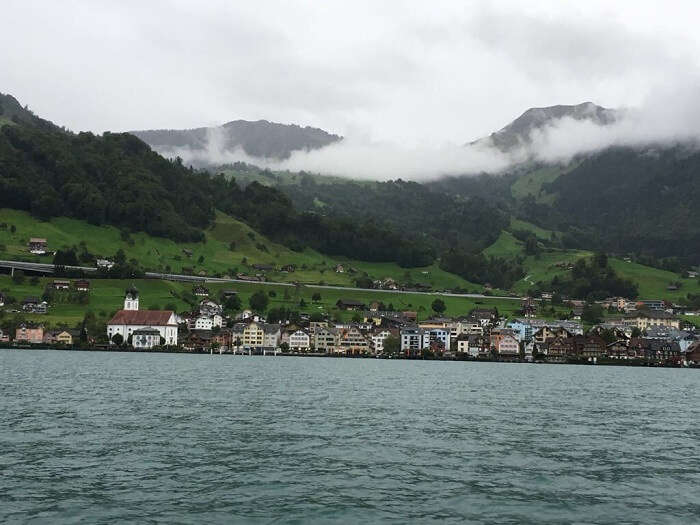 Panoramic view of alps during lake Lucerne cruise