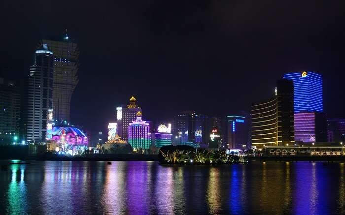 Reflection of shining buildings on a river ss04102017